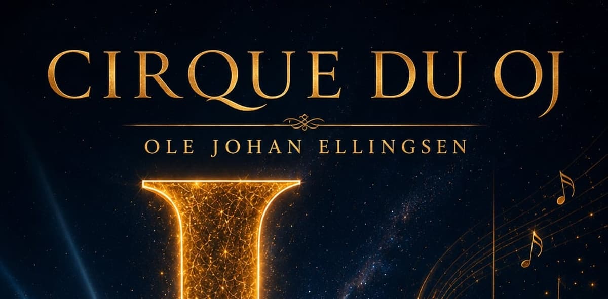 Gullglødende Cirque du OJ-plakat med natt og vannspeil